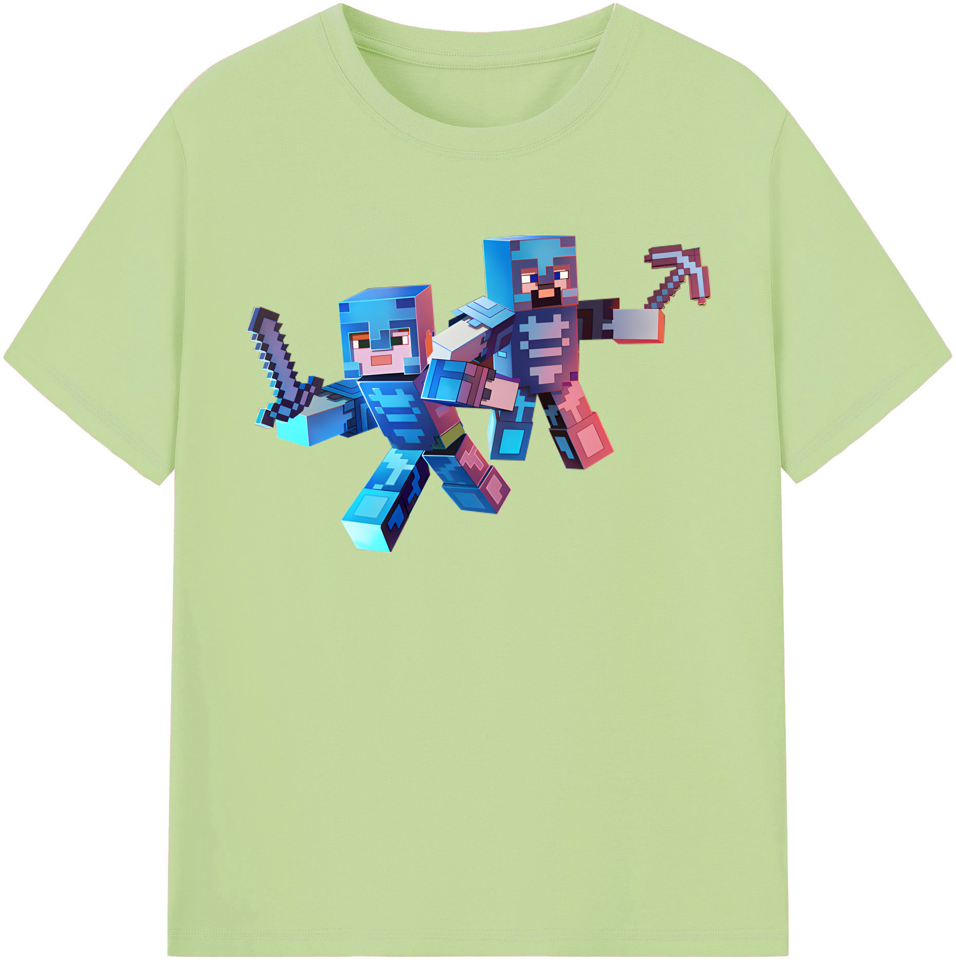 （画像用） マインクラフト ブロックの世界 Minecraft MC Block world 綿100％半袖Tシャツ（フロントプリント）